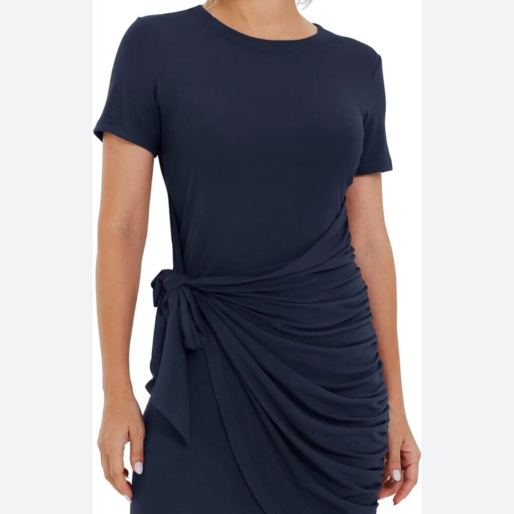 Lillusory Classic Front Tied Wrap Mini Dress Color Navy Blue Large - 0126